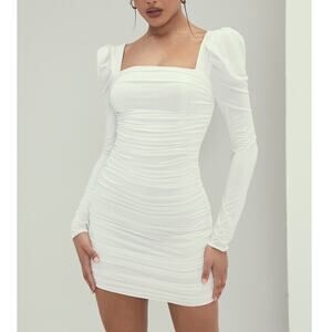 Mistress Rocks NWT Attraction White Jersey Gathered Long Sleeve Mini Dress